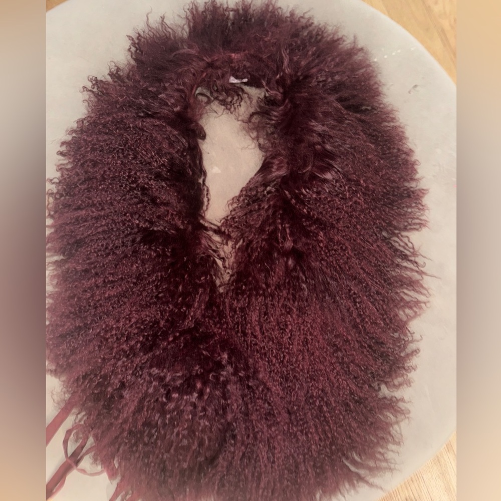 Careen Burgundy Mongolian fur halter top